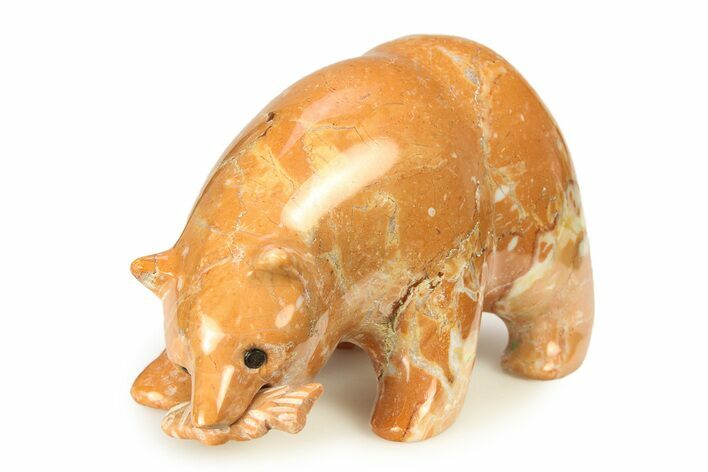 Realistic, Polished Peach Jasper Bear with Fish - Philippines #308413